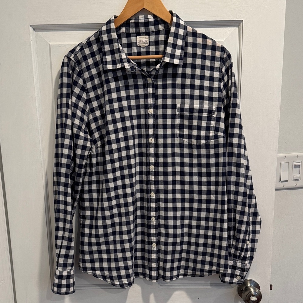 J. Crew Navy and White Checkered Casual Shirt